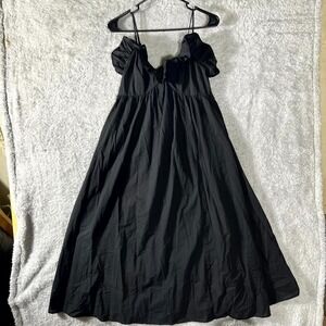 H&M Midi Dress Womens Small Black Sleeveless Ruffle Seam V Neck Adjustable Strap